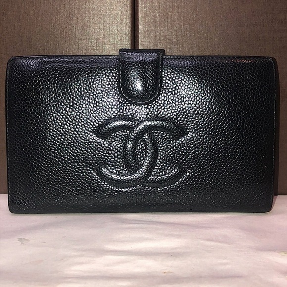 CHANEL CC Logo Black Caviar Frame Kisslock Long Bifold Wallet Authenticity Card - Picture 15 of 15